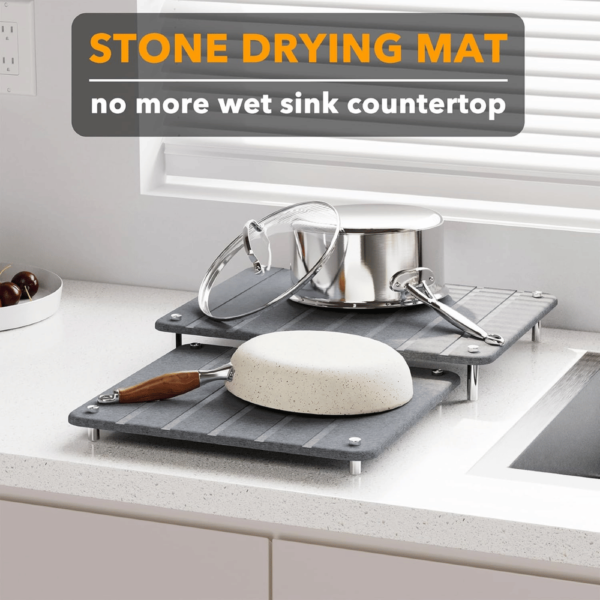 Diakitch 2 Pack Stone Dish Drying Mats - Expandable Absorbent Rack Dish Pad - Image 2