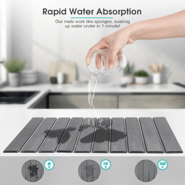 Diakitch Stone Dish Drying mat – Fast Water-Absorbing, Environmentally Friendly Diatomite Mat-Black - Image 3