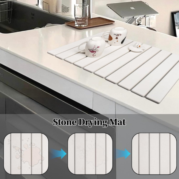 Diakitch Stone Dish Drying mat - Fast Water-Absorbing, Environmentally Friendly Diatomite Mat-White - Image 2