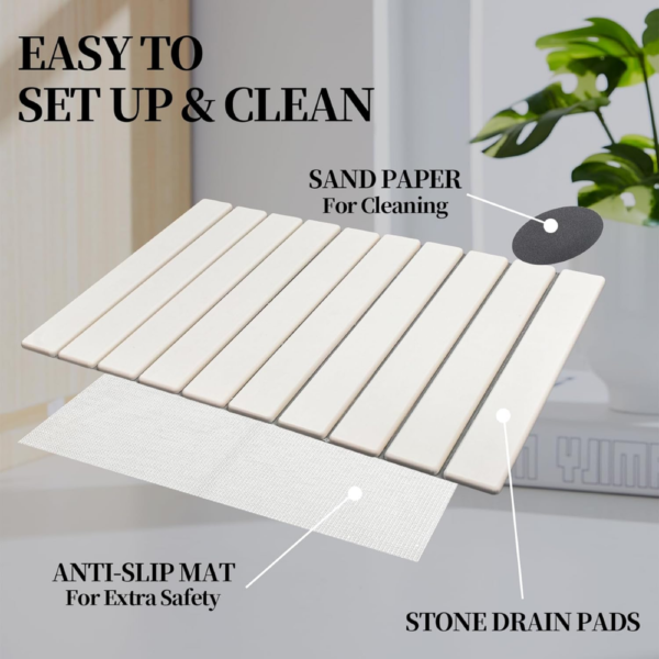 Diakitch Stone Dish Drying mat - Fast Water-Absorbing, Environmentally Friendly Diatomite Mat-White - Image 3